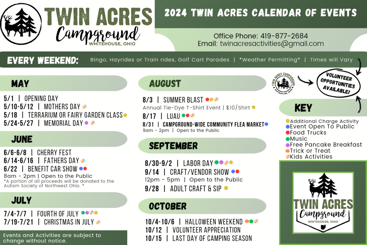 Twin Acres Campground 2024 Activities Calendar - Short Version