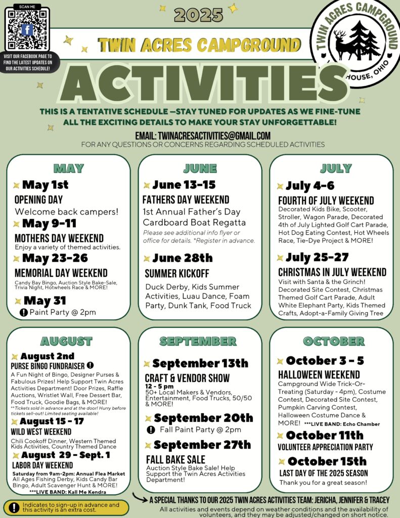 Twin Acres Campground 2025 Activities Calendar - Full Version